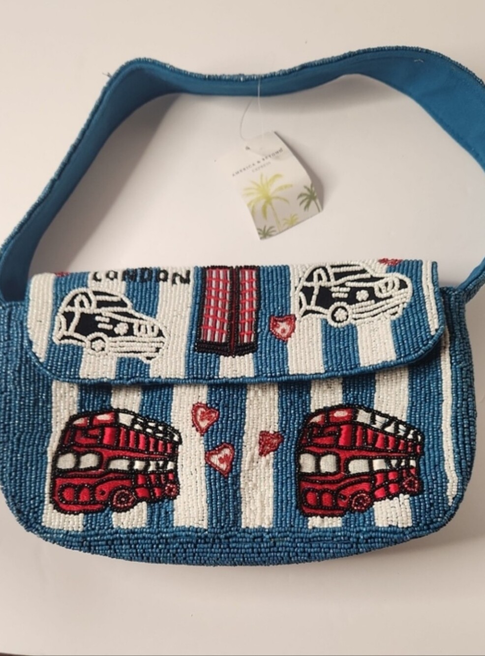 America & Beyond Lonon Is Calling Beaded  Bag Nwt